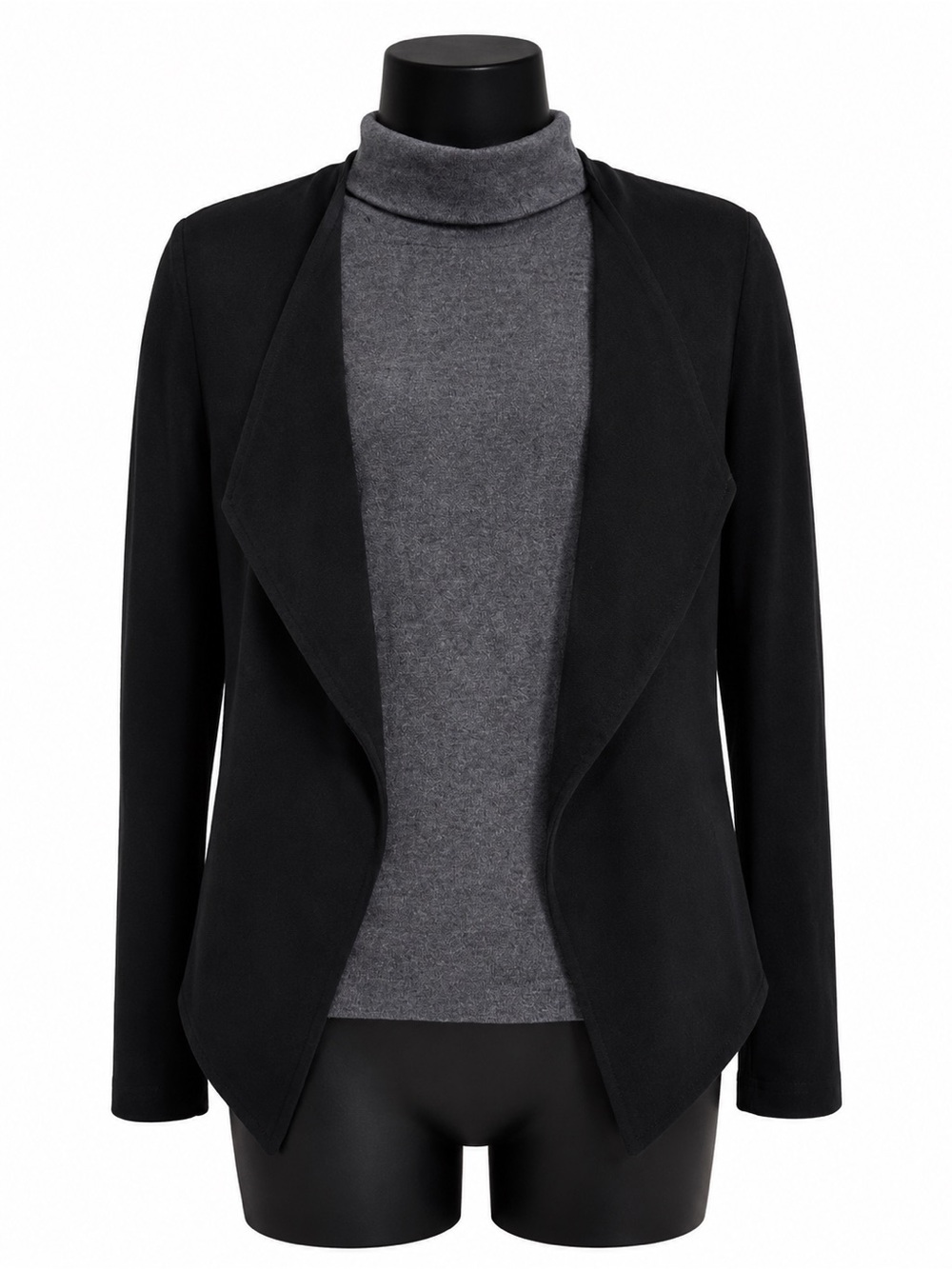 Black Draped Open-Front Women's Jacket - Picture 3 of 7